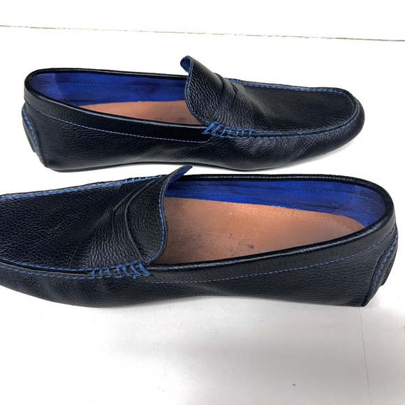 Donald J. Pliner Varran Black Pebbled Leather Loafer/Moc w/ Blue Contrast Stitch - Picture 9 of 13